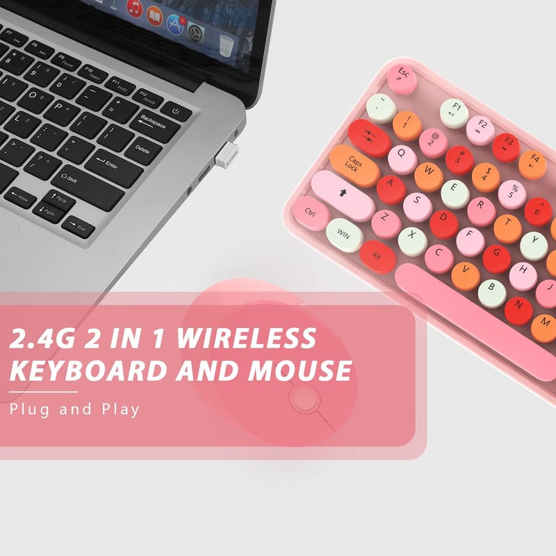 Kootop Cute Pink Wireless Keyboard and Mouse, 2.4G Retro Round Keycap for PC, Mac, Laptop, Tablet, Computer Windows - Image 3